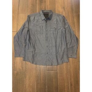 Marc Ecko Cut & Sew Button Down 2XL Blue Long Sleeve Roll Tab Utility Shirt